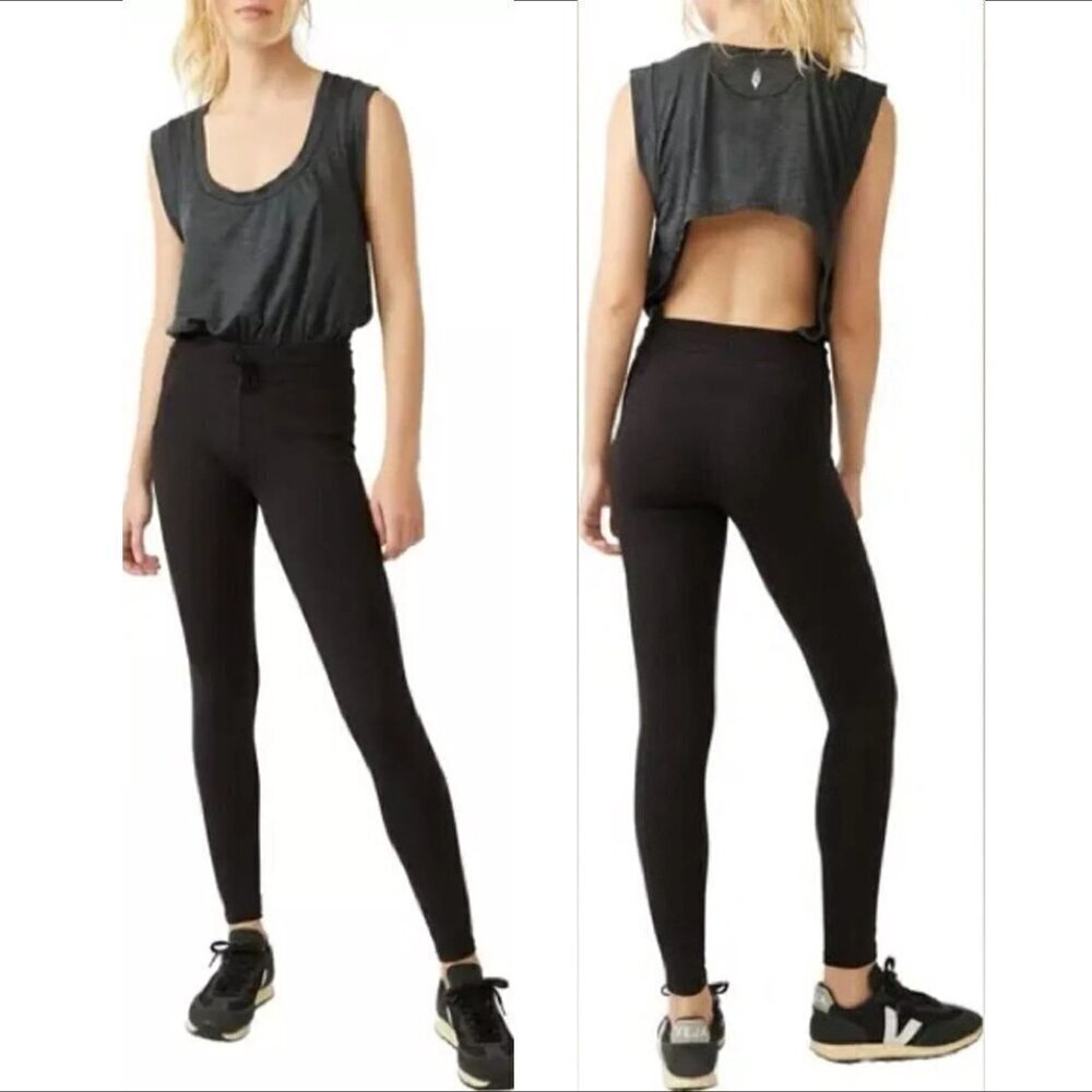 FP Free People Movement Off to Races jumpsuit athletic black gray cut-out new XS